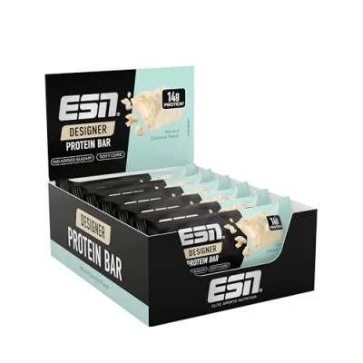 Abbildung von ESN Designer Bar Box, Almond Coconut, 12 x 45 g, der ideale Snack mit bis zu 14 g Protein pro Riegel made in Germany
