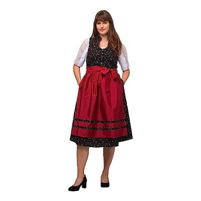Abbildung von Ulla Popken Dirndl BLÜTEN SCHMUCKKNÖPFE Vausschnitt ÄRMELLOS Dirndl, Damen, Größe: 50, Schwarz