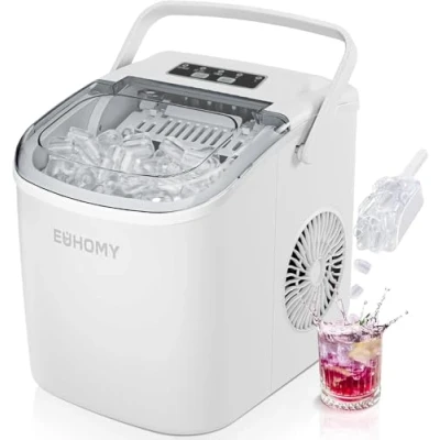Abbildung von EUHOMY Eiswürfelmaschine, Eiswürfelmaschine Kleine, 9 Eiswürfel in 6 Minuten, Selbstreinigende mit Tragegriff und Eiskorb, 12 KG/Tag, Geeignet für Küche, Zuhause, Camping, RV, Weiß