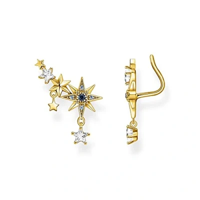 Abbildung von THOMAS Sabo Ohrringe Ear Climber Royalty Sterne mit Steinen aus 925 Sterlingsilber 750er Gelbgold Vergoldung, Maße: ca. 1,5cm x 1,8cm, H2223 959 7