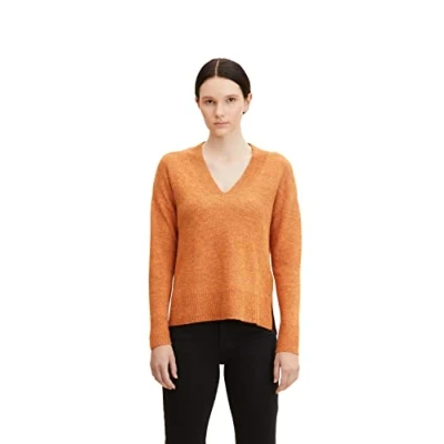 Abbildung von TOM Tailor Denim COSY Vneck Strickpullover Rusty amber, Damen, Größe: Small, amber
