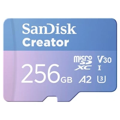 Abbildung von SanDisk Creator microSDXC UHS I Speicherkarte 256 GB + Adapter (Für Smartphones, Kameras und Drohnen, 5.3K &amp; 4K, A2, C10, V30, U3, bis zu 190 MB/s Übertragung, inkl. 3 Monate Adobe Lightroom)