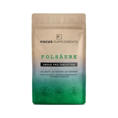 Abbildung von FS Folsäure 365 Tabletten Hochdosiert 400µg pro Portion Folic Acid Gentechnik , gluten und allergenfrei Hergestellt in Großbritannien