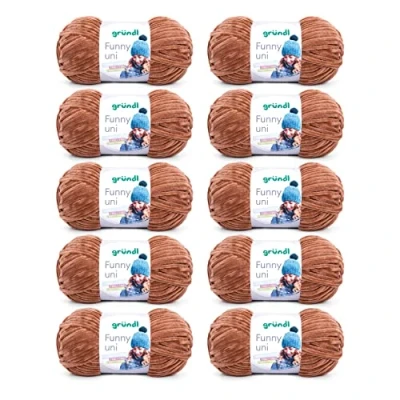 Abbildung von Gründl Funny uni Strick &amp; Häkelgarn (samtartiges Chenille Garn aus 100% Polyester, 100 g / 120 m, Nadelstärke: 5 6, 10 x g), hellbraun