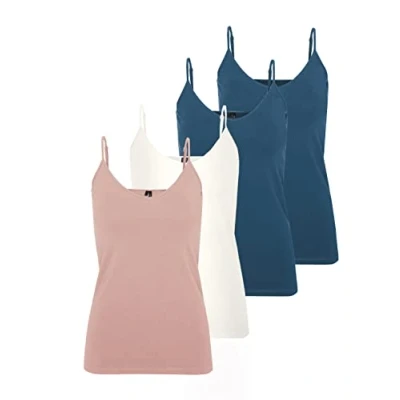 Abbildung von VERO MODA Damen VMMAXI My Soft V Singlet GA 4PACK, Insignia Blue/Insignia Blue &amp;, M