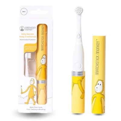 Abbildung von Matchstick Monkey Baby Elektrische Zahnbürste Sanfte Reinigung für Babys &amp; Kleinkinder 3 36 Mon. ultraweiche Borsten BioCote® Schutz Schallzahnbürste inkl. Batterie (weiß Löwe)