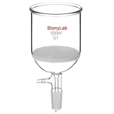 Abbildung von StonyLab Glas Buchner Trichter Filter, Borosilikatglas Vakuum Filtertrichter mit Grober Fritte(G1), 94mm Scheibendurchmesser, 100mm Tiefe, 24/40 Standard Taper Innengelenk 500ml