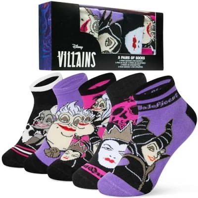 Abbildung von Disney Socken Damen, Ankle Socks im 5er Pack, Weich &amp; Atmungsaktiv Geschenke für Frauen (Mehrfarbig Villains)