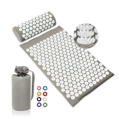 Abbildung von BULZEU Akupressurmatte mit Kissen,Akupressur Set gegen Nacken und Rückenschmerzen,Akupunkturmatte Acupressure Mat Massagematte zur Wohltuenden Entspannung Massage,mit 8 Massagebälle (Schwarz)