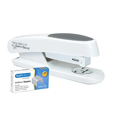 Abbildung von Rapesco 1483 Germ Savvy Antibakteriell, ECO Sting Ray Halbstreifenhefter und 1000 Heftklammern 24/6 mm, Soft Weiß