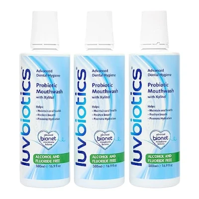 Abbildung von Luv Biotics Fluoride Free Mouthwash with Oral probiotics &amp; xylitol. Promotes good bacteria for fresh breath, healthy gums teeth. from Alcohol, SLS, Parabens 500ml Pack of 3