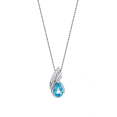 Abbildung von Orovi Schmuck Damen 0.03 Ct Diamant Halskette Weißgold mit Tropfen Kettenanhänger Edelstein blauer Topas und 5 Diamanten BrillantenKette aus 925 Sterling Silber