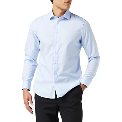 Abbildung von Seidensticker Herren Business Hemd Shaped Fit Bügelfrei Kent Kragen Langarm 100% Baumwolle, Hellblau, 37 EU