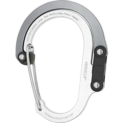 Abbildung von GEAR AID HEROCLIP (Groß) Karabiner Ausrüstungsclip und Haken zum Aufhängen von schweren Gegenständen, Camping Rucksäcken, Koffern, Kajaks, Fahrrädern, Garagenorganisation mehr. (Grau)