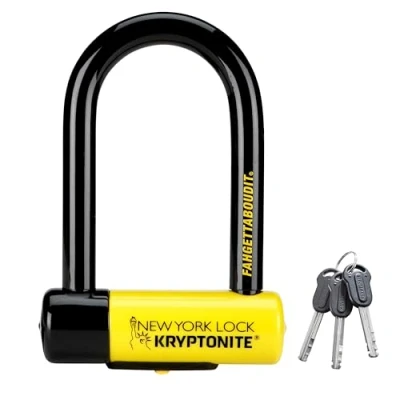 Abbildung von Kryptonite New York FAHGETTABOUDIT Mini Bügelschloss Sicherheitsgrad 10/10, Anti Diebstahl Fahrradschloss Hohe Sicherheit mit 3 Schlüsseln 8,3 cm x 15,3