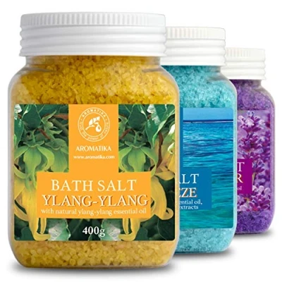 Abbildung von Badesalz Set mit 3x400g Badesalzen Lavendel Meeresbrise Ylang Meersalz Natürlichem Ätherischen Öl Besten für Guten Schlaf Stressabbau Körperpflege Entspannung Spa