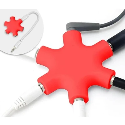 Abbildung von MyGadget 5 Fach Audio Splitter 3, mm Aux Klinkenverteiler Mini Klinken Verteiler Kopfhörer Buchse für Smartphones, Laptops und PC in Rot