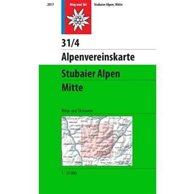 Abbildung von Stubaier Alpen, Mitte: Topographische Karte 1:25.000 mit Wegmarkierungen (Alpenvereinskarten)
