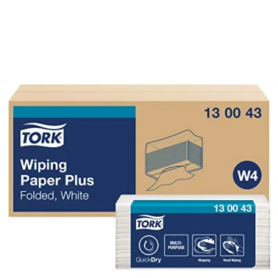 Abbildung von Tork 130043 Starke Mehrzweck Papierwischtücher für W4 Einzeltuch System / 2 lagige Papiertücher in Weiß Premium Qualität 200 38,5 x 32,4cm (B L)