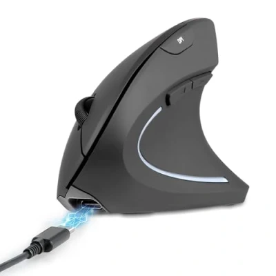 Abbildung von Perixx PERIMICE 713R Wireless Rechargeable Vertical Mouse Duo Wired and Charging Feature 6 Buttons Design Black Right Handed