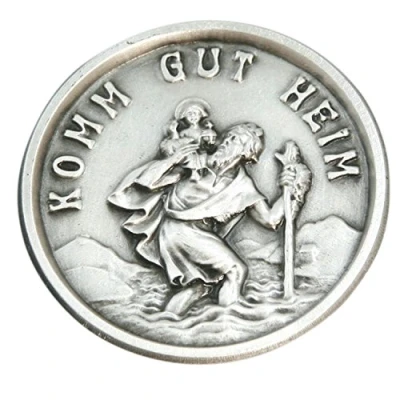 Abbildung von Autoplakette CHRISTOPHERUS, Schutzpatron der Reisenden [Aufschrift &quot;Komm gut heim&quot;] DURCHMESSER Ø 2,9 cm Automedaille CHRISTOPHORUS mit Magnet