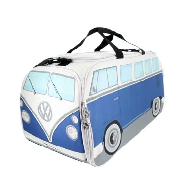 Abbildung von BRISA VW Collection Volkswagen Retro Sport Umhänge Schulter Fitness Tasche im T1 Bulli Bus Form (Groß/Classic Bus/Blau &amp; Beige)