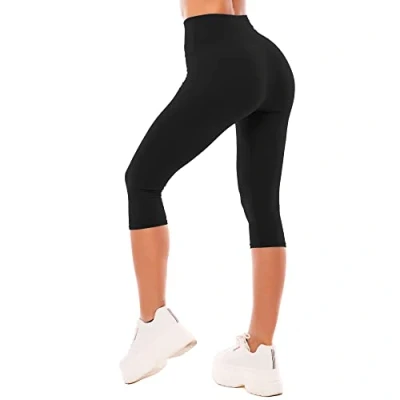 Abbildung von SINOPHANT Leggings Damen 3/4 High Waist Elastische Blickdicht Große Größen Leggins (#1er Pack Schwarz, S M)