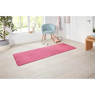 Abbildung von Hanse Home Nasty Läufer Flauschiger Kurzflor Teppich Einfarbig Unifarben für Esszimmer, Wohnzimmer, Kinderzimmer, Flur, Schlafzimmer, Küche Uni Rosa, Pink, 80x200cm