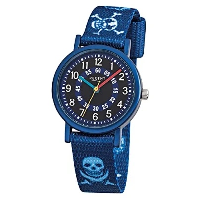 Abbildung von Regent Kinder Armbanduhr Elegant Analog Textil Armband blau Quarz Uhr Ziffernblatt URF951
