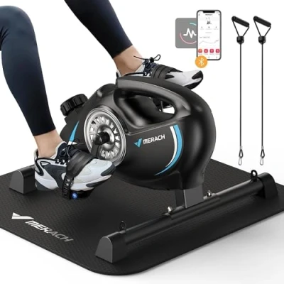 Abbildung von MERACH Pedaltrainer, Beintrainer für Zuhause, Mini Heimtrainer Senioren mit 2 Widerstandsbändern und Rutschfester Matte, Hometrainer Fitnessgerät Zuhause Büro, Platzsparend