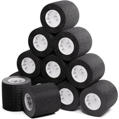 Abbildung von Inksafe Schwarz Selbsthaftende kohäsive Bandagen, Haftbandage, Grip Wrap Tattoo 5 cm x 4,5 m, Box mit 12 Stück