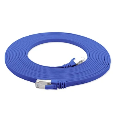 Abbildung von 1aTTack.de 5m blau 1 Stück Cat7 Flachkabel Netzwerkkabel Cat 7 Rohkabel Gigabit Lan (10Gbit/s) Flachbandkabel Verlegekabel Patchkabel Flach Slim Rj 45 Stecker Cat6a