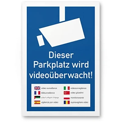 Abbildung von Komma Security Parkplatz Videoüberwacht mehrsprachig Schild 20 x 30 cm Achtung Vorsicht Videoüberwachung Hinweis Hinweisschild Warnschild Warnhinweis