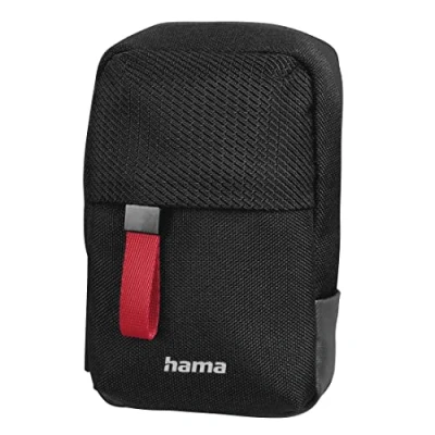 Abbildung von Hama Kameratasche &quot;Matera&quot; 60H (kleine Fototasche mit Nackengurt und Gürtelschlaufe, für kleine Digitalkameras, Umhängetasche, Tragegurt Zubehörfächern, recyceltes PET) schwarz
