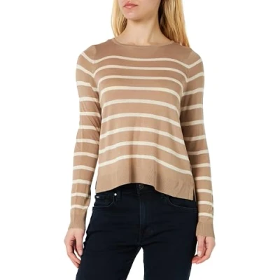 Abbildung von VERO MODA Damen Feinstrick Pullover Rundhals Sweater Streifen Weicher Longsleeve VMNOVA, Farben:Braun, Größe:M