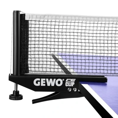 Abbildung von GEWO CS Clip Tischtennisnetz Robustes Tischtennis Netz für die Tischtennisplatte Metallgarnitur zum Klemmen mit Höhenverstellschraube und strapazierfähiger Netzstruktur, schwarz, 152,5cm lang