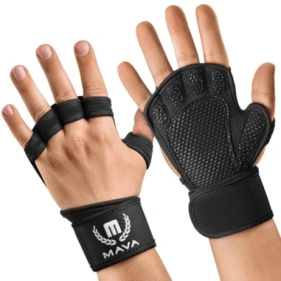 Abbildung von Mava Sports Belüftete Handschuhe für Männer und Frauen mit integrierten Handgelenksmanschetten vollflächiger Silikonpolsterung Perfekt Gewichtheben, Cross Training, WOD