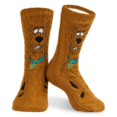Abbildung von Scooby Doo! Lustige Socken Herren, Kuschelsocken Herren mit ABS Anti Rutsch Stoppernoppen und Sherpa Fleece (Braun)