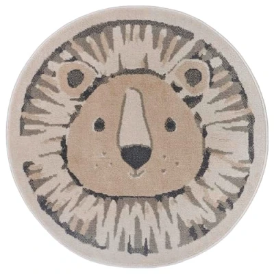 Abbildung von Hanse Home Adventures Kinderteppich Rund Löwen Muster, Tier Muster Teppich Junge Mädchen für Kinderzimmer, Spielzimmer, Jugendzimmer, Wohnzimmer Creme Grau, 100cm