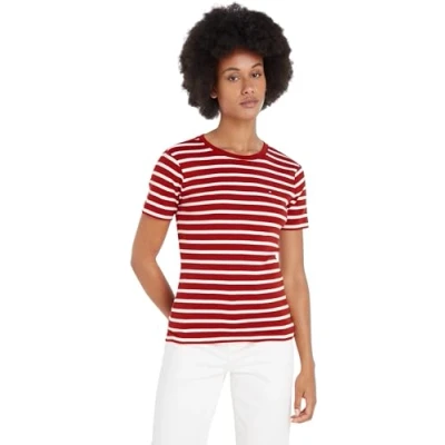 Abbildung von Tommy Hilfiger NEW SLIM CODY Tshirt print, Damen, Größe: XXS, Breton/dark magma/ecru