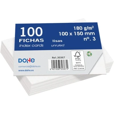 Abbildung von Dohe Glatte Karteikarten aus Karton, 100 Stück, Notizkarten, Größe A6 (15 x 10 cm), 180 g/m², Nr. 3, Büromaterial, Weiß