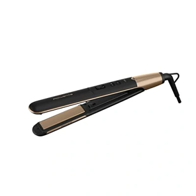 Abbildung von Rowenta SF4630 Express Shine Haarglätter Arganöl Infusor Keramikplatten Ionen Effekt 8 Temperatureinstellungen 2 in 1 Wickeln und Glätten gesundes Haar Schwarz/Gold