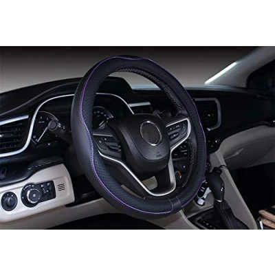 Abbildung von Istn Mikrofaser Leder Auto Lenkradbezug 38cm für die meisten Autos (schwarz lila)