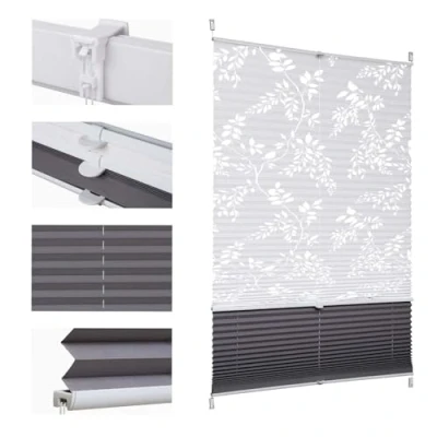 Abbildung von Sekey Plissee Doppelplissee Day+Night Verdunkelung ohne Bohren verspannt Lichtschutz Klemmfix Lichtdurchlässig Ausbrenner Muster 105x130cm Druck &amp; Grau