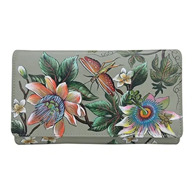 Abbildung von Anuschka Trifold Brieftasche aus Leder mit RFID Schutz, handbemalt Floral Passion