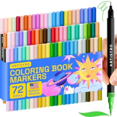 Abbildung von Artistro Marker mit Doppelspitze 72 Malmarker Pinselspitze und 0,4 mm Fineliner für Erwachsene, Bullet Journal Stifte, Malbücher kein Auslaufen