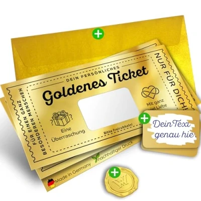 Abbildung von Das GOLDENE TICKET: Gutschein zum selber ausfüllen mit Rubbelaufkleber Geschenk für Frauen und Männer, Freundin, Freund, Mama Geburtstagsgeschenk Rubbellos machen Geburtstagskarte (2)