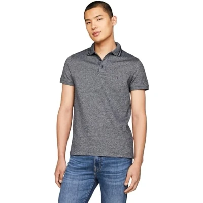 Abbildung von Tommy Hilfiger Pretwist Mouline SLIM FIT Poloshirt, Herren, Größe: XL, Desert sky / white
