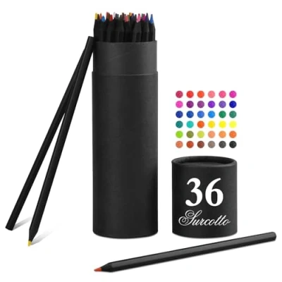 Abbildung von Surcotto Buntstifte, 36 Buntstifte für Erwachsene, Kinder, Farbstifte im Dose Anfänger, Pencil Crayons Ölbasiert, Leuchtende Farben, Schwarzes Holz, Vorgespitzt