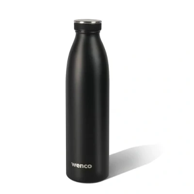 Abbildung von wenco Trinkflasche Edelstahl 0,75l / 750ml isoliert und auslaufsicher für kalte heiße Getränke auch als Thermoskanne verwendbar BPA frei schwarz